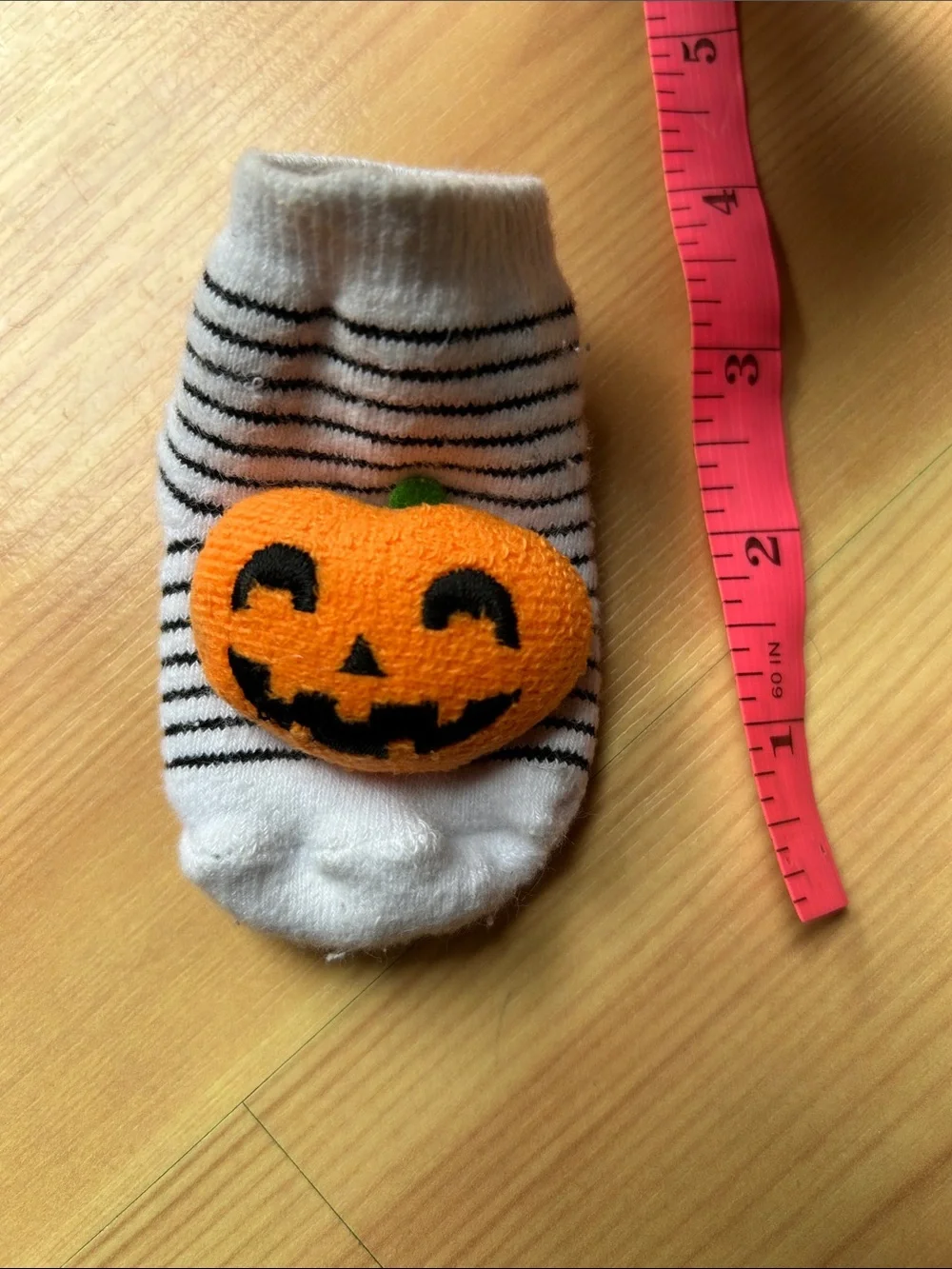 Halloween Pumpkin Rattle Baby Socks - White & Black Stripes